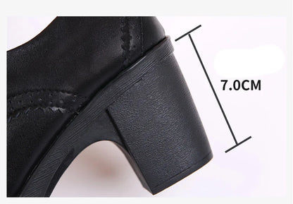 EOFK Women Brogue Shoes New Quaity High Square Heel Derby Genuine Leather High Heels Wedge Shoes Woman Female Shoes Pumps Casual