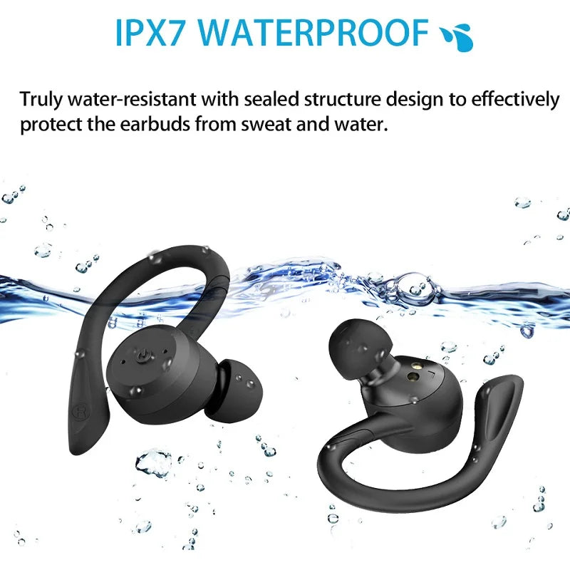 20 Hours Play Time Swimming Waterproof Bluetooth Earphone Dual Wear Style Sport Wireless Headset TWS IPX7 Earbuds Stereo