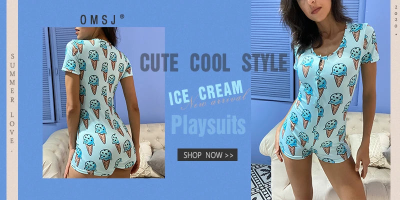 OMSJ 2024 Rompers Women Sleepwear Sky Blue Leopard Print Long Sleeve Short Jumpsuit Sexy Onesie For Adult Female Nightwear S-3XL