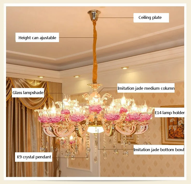Luxury Living Room Chandelier Crystals Glass Hall Main Pendant Lamps Restaurant Bedroom French Creative Hanging Light Luminaire