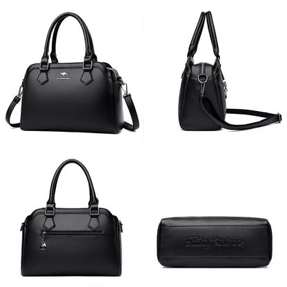 Multi-pocket Handbag Purses Genuine Cowhide Leather Shoulder Bag Luxury Designer Crossbody Messenger Sac Elegant Tote for Women
