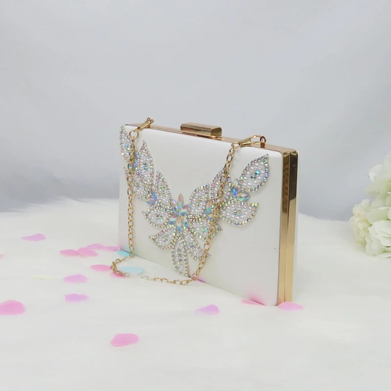 BaoYaFang White Beads Pearl wedding shoes Bride Pointed Toe Square Thick High Heel Party dress shoes and bag set Ankle Strap