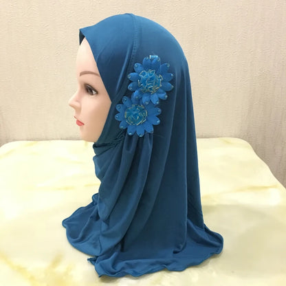 H081 beautiful small girl hijab with flowers cute hijab hats women's caps can fit 2-6 years old girls