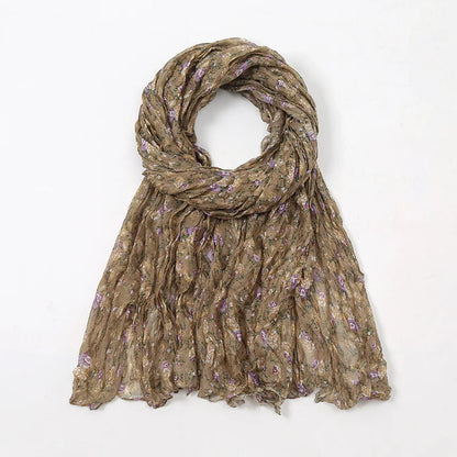 Spain Lovely Polka Floral Crinkle Viscose Shawl Scarf Lady Soft Thin Beach Wrap Pashmina Stole Bufandas Muslim Hijab 175*85Cm