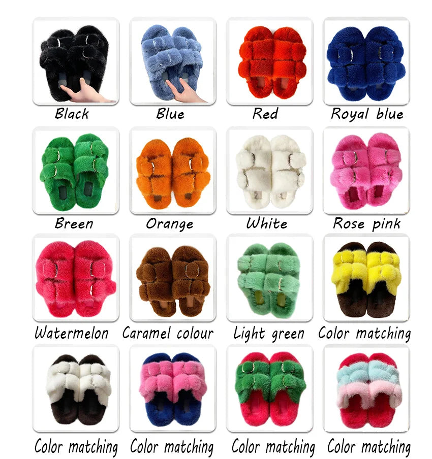 Slippers Ladies Summer Fluffy Mink Fur Slippers 100% Mink Fur Slippers Ladies Sandals 2021 Home Slippers Girls Outdoor Slippers