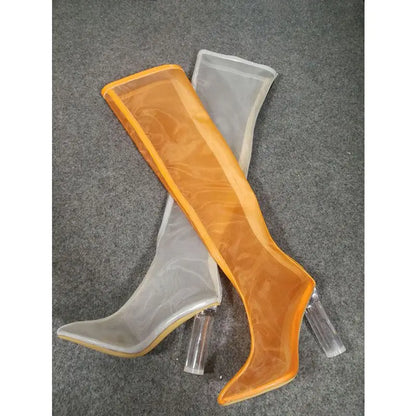 New Mesh Neon Green Sandal Boots Women Sexy Over The Knee Boots Pointed Toe High Heels Party Shoes Woman Thigh High Boots