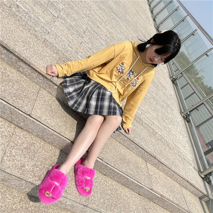 Slippers Ladies Summer Fluffy Mink Fur Slippers 100% Mink Fur Slippers Ladies Sandals 2021 Home Slippers Girls Outdoor Slippers