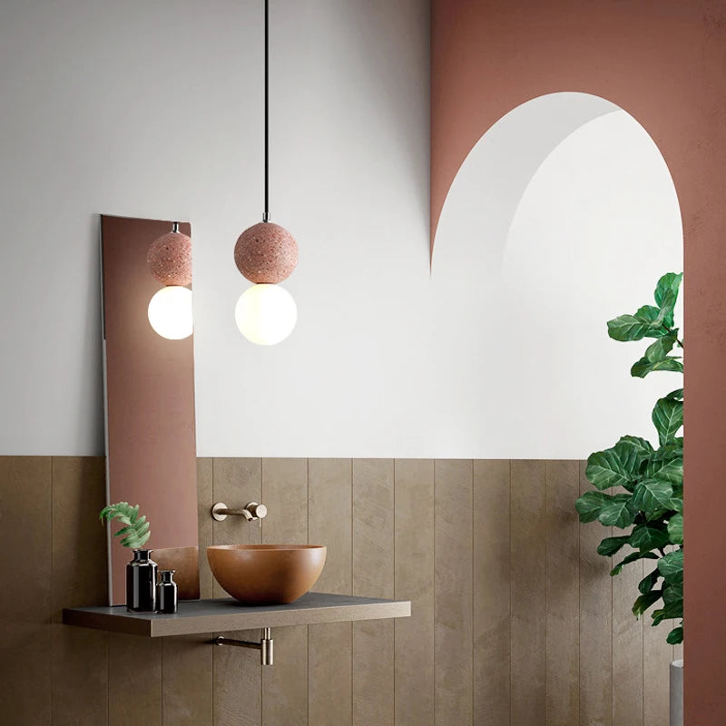 OUDELADI Cement Pendant Lights Bedroom Bedside Dining Decor Wood Glass ball Hanging Lamp Kitchen LED Lighting Luminaires