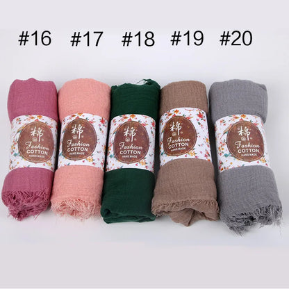 12pcs/lot Plain Wrinkle Wrap Cotton Viscose Long Shawl Scarf Women Crinkle Hijab Shawl Muslim Head Hijab scarf wholesale