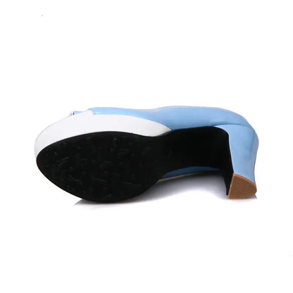 New Platform Square High Heel Women Pumps Sweet Butterfly Knot Women High Heel Shoes Mixed Color Party Women's Shoes