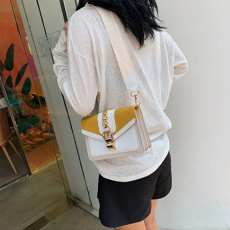 Yogodlns Small Summer Contrast Color PU Leather Crossbody Bags For Women New  Chain Shoulder Messenger Handbags Lady Hand Bag