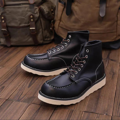 875 Vintage British Men Casual Ankle Boots Cow Leather Shoes Wings Tooling Handmade Autumn Winter Work Motorcycle Boots Red