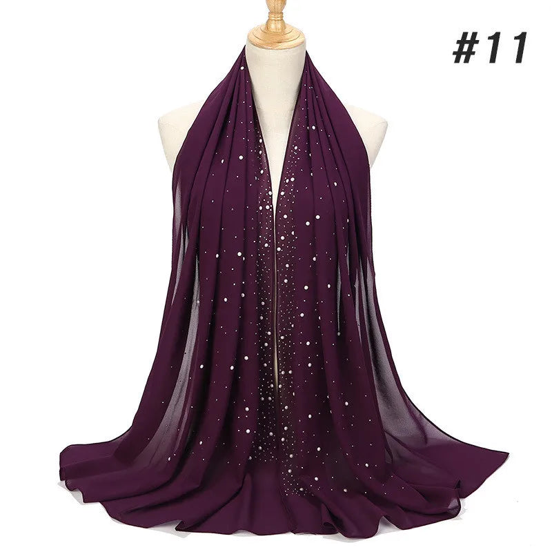 2024 hot sale women plain bubble pearl chiffon scarf Head hijab wrap solid shawls headband foulard femme muslim hijabs stores