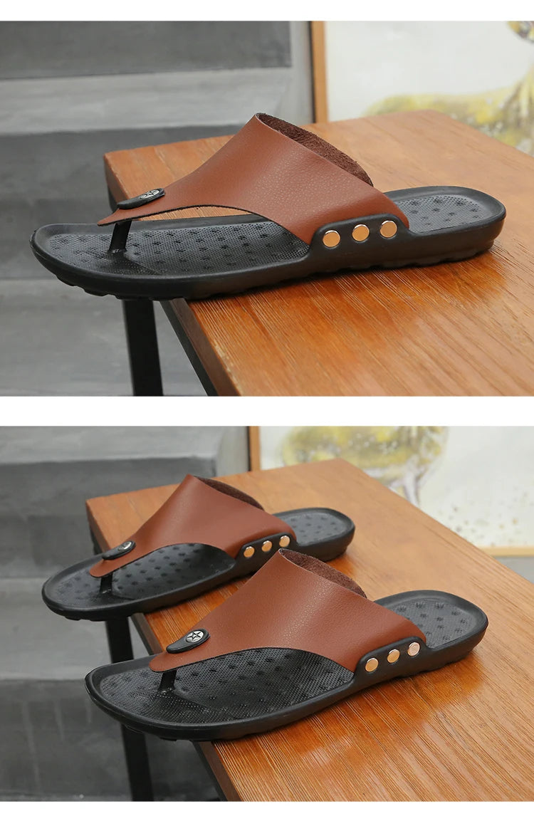 YRZL Slippers Summer Flip-Flops for Men Beach Slippers Brown Sandals Comfortable Shoes Non-Slip Bathroom Shoes  Men Slides