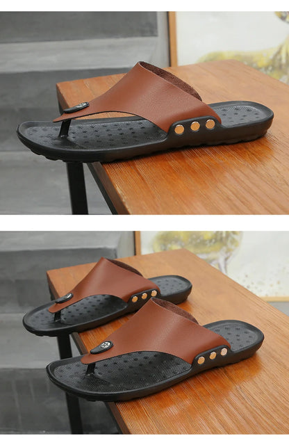 YRZL Slippers Summer Flip-Flops for Men Beach Slippers Brown Sandals Comfortable Shoes Non-Slip Bathroom Shoes  Men Slides