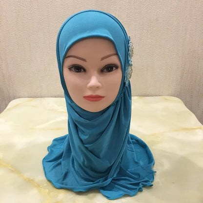 H081 beautiful small girl hijab with flowers cute hijab hats women's caps can fit 2-6 years old girls