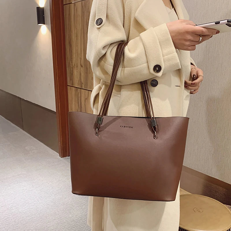 Solid Color Women's PU Leather Handbag and Purse Luxury Large Capacity Fashion Shoulder Bags Female Designer Shopping Tote Bags