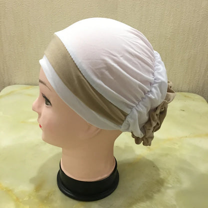 H133 Forehead two colors Turban hijab Stretch Inner Hijabs Full cover Caps Ready To Wear Women Head Scarf Under Hijab Bo