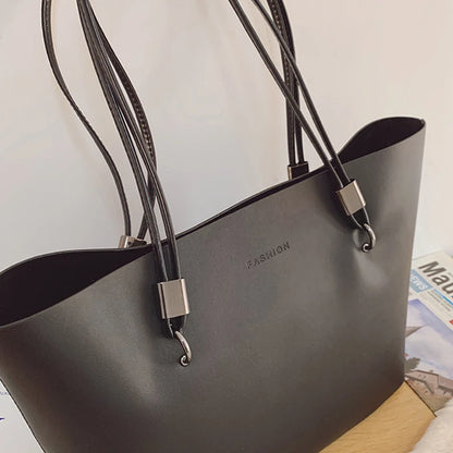 Solid Color Women's PU Leather Handbag and Purse Luxury Large Capacity Fashion Shoulder Bags Female Designer Shopping Tote Bags