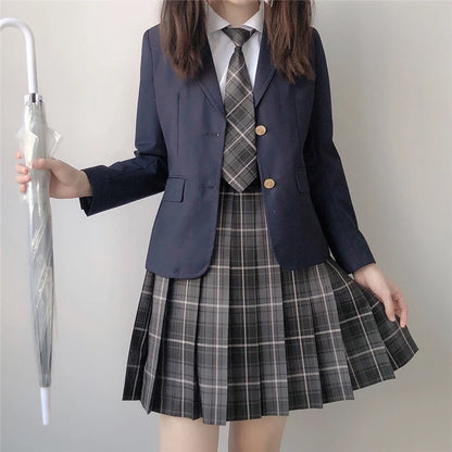 Japan Preppy Style Women's Navy Blue Coat Set Kawaii High School Class Girl Student Uniform Cute JK Blazer Clothing for Autumn