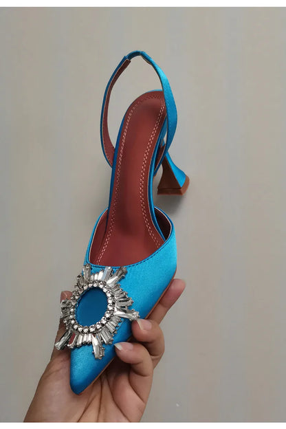 2025 Brand women Pumps luxury Crystal Slingback High heels Summer bride Shoes Comfortable triangle Heeled Party Wedding Shoes