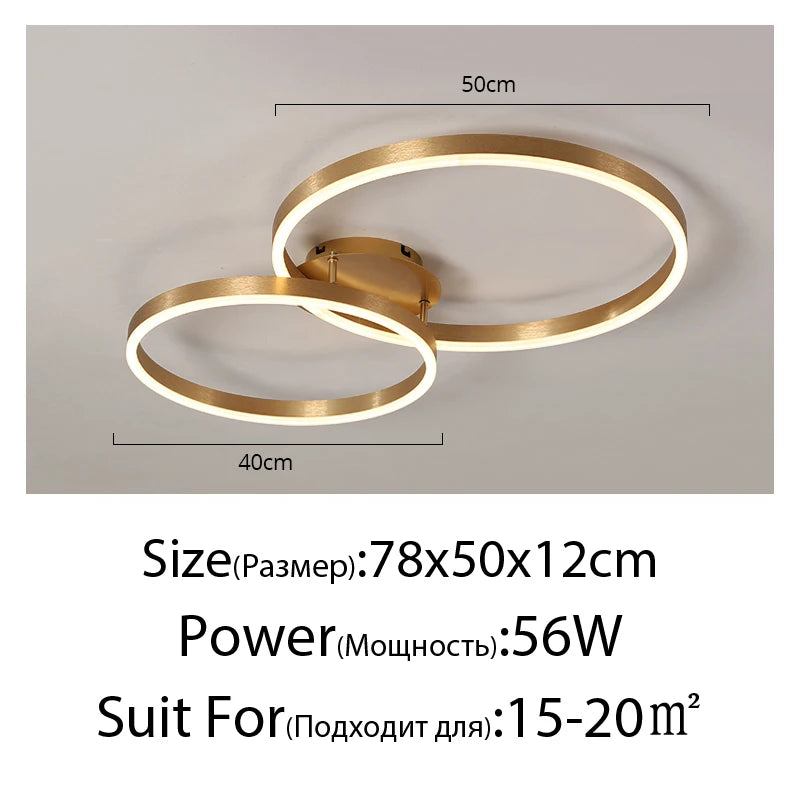 Nordic Creative Round Circle Chandeliers For Bedroom Living Room Restaurant Lighting Golden Coffee Lustre Ring Ceiling Lights