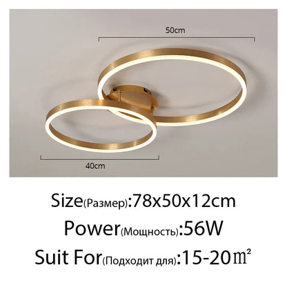 Nordic Creative Round Circle Chandeliers For Bedroom Living Room Restaurant Lighting Golden Coffee Lustre Ring Ceiling Lights