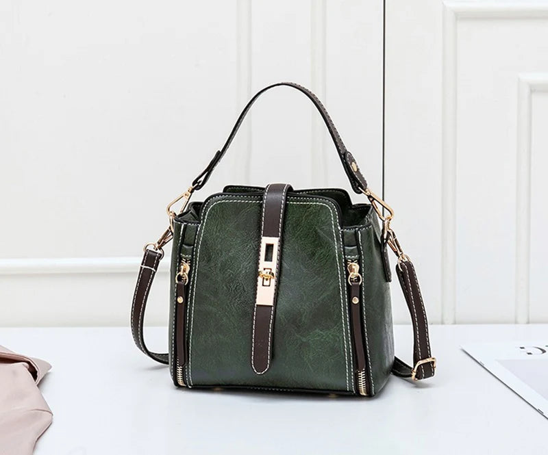 New Arrival PU Leather Bucket Shoulder Bags for Women Solid Color Crossbody Small Handbag Zipper Phone Purse Messenger Bag Pouch