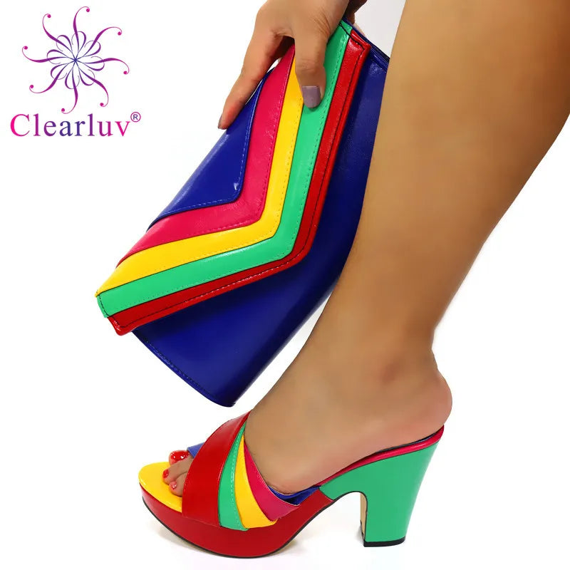 Latest Italian Designer Shoes and Bags Matching Set Nigerian Women Party Pumps High Heels Rhinestone Women Wedding Shoe Elegant