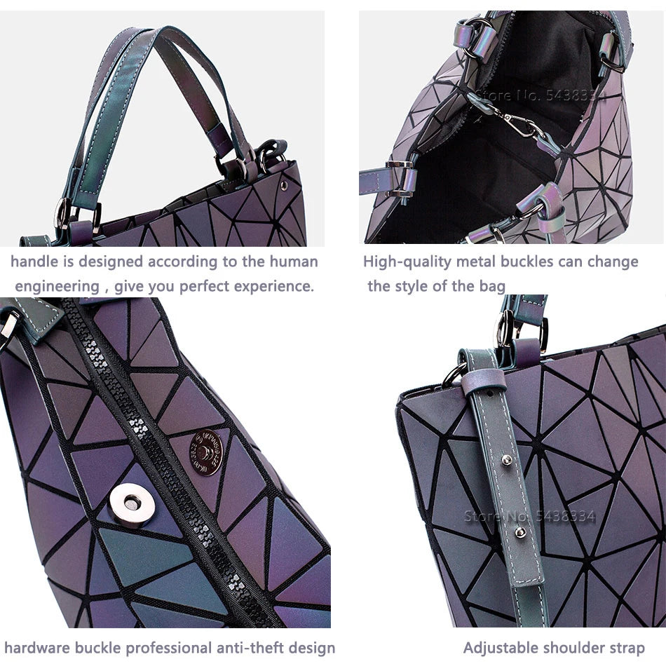 Ladies Luminous Bag Geometric Bags for Women 2024 Quilted Shoulder Bags Laser Plain Folding Female Handbags Bolsa Feminina