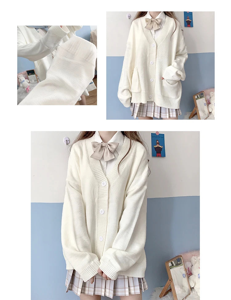 Japan School Sweater Spring Autumn V-neck Cotton Knitted Sweater College Style JK Uniform Cardigan 4 Color Student Girls Cosplay