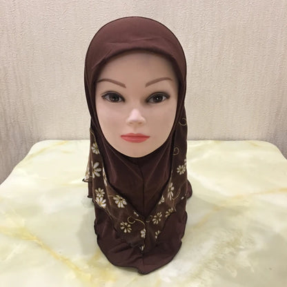 H043 beautiful small girl hijab with flower net cute hijab hats women's caps can fit 2-6 years old girls muslim baby headscarf