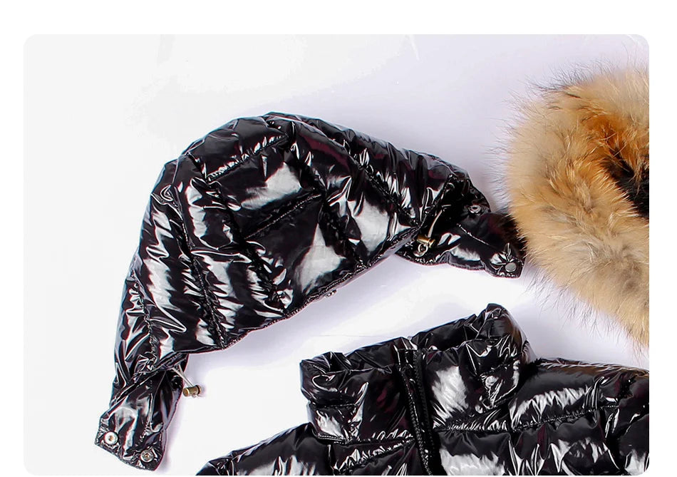 Maomaokong Winter Jacket Women Real Fur Coat Parkas Duck Down Lining Coat Real Raccoon Fur Collar Warm Black Streetwear