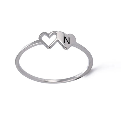 COOLTIME Initial Letter Ring for Women Stainless Steel A-Z Alphabet Double Heart Rings Simple Wedding Cheap Gift For Lover