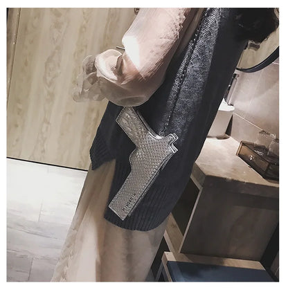 YoReAi New 3D Gun Shaped Chains Women Shoulder Bags Luxury Leather Crossbody Bag Lady High Quality Small Purses Clutch for Girls
