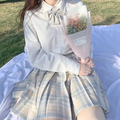 School Girl Uniform Pleated Skirts Japanese School Uniform High Waist A-Line Plaid Skirt Sexy JK Uniforms for Woman Full set