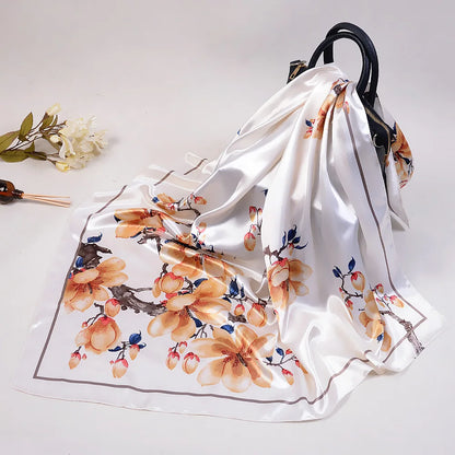 Wholesale Fashion Floral Print Kerchief Silk Satin Shawls and Wraps Hijab Scarfs Female 90cm*90cm Square Bag Scarves For Ladies