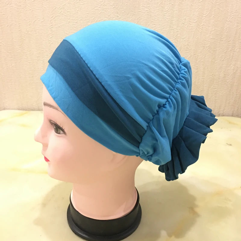 H133 Forehead two colors Turban hijab Stretch Inner Hijabs Full cover Caps Ready To Wear Women Head Scarf Under Hijab Bo