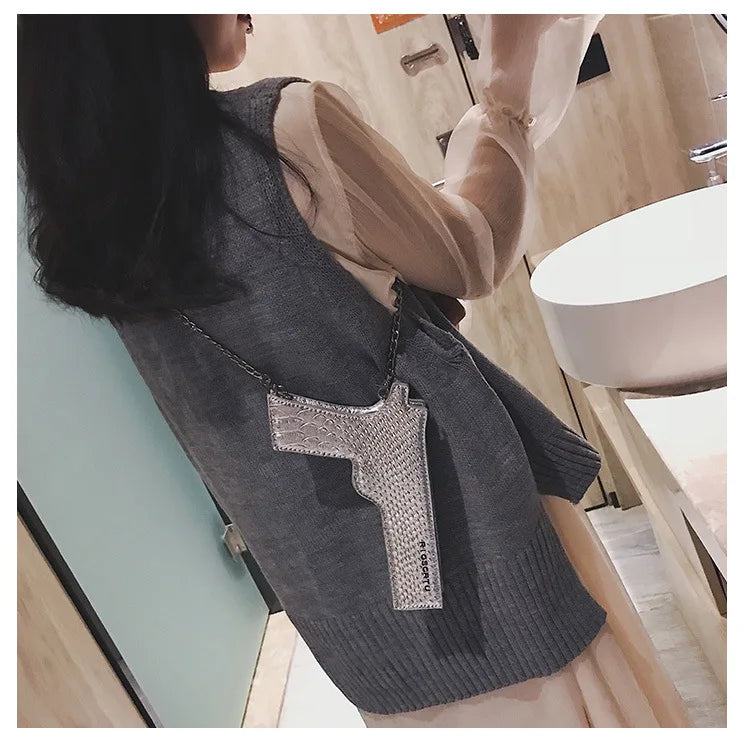 YoReAi New 3D Gun Shaped Chains Women Shoulder Bags Luxury Leather Crossbody Bag Lady High Quality Small Purses Clutch for Girls