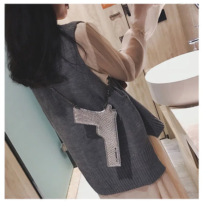 YoReAi New 3D Gun Shaped Chains Women Shoulder Bags Luxury Leather Crossbody Bag Lady High Quality Small Purses Clutch for Girls