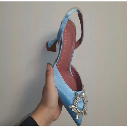2025 Brand women Pumps luxury Crystal Slingback High heels Summer bride Shoes Comfortable triangle Heeled Party Wedding Shoes