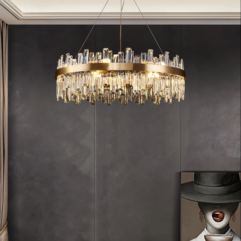 LED Postmodern Golden Chrome Silver Round Oval Crystal Chandelier Lighting Suspension Luminaire Lampen For Dinning Room