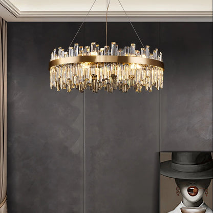 LED Postmodern Golden Chrome Silver Round Oval Crystal Chandelier Lighting Suspension Luminaire Lampen For Dinning Room