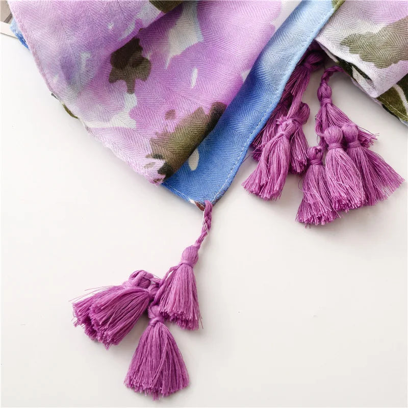 2026 Luxury Brand Ink Painting Floral Tassel Viscose Shawl Scarf Lady High Quality Pashmina Hijab and Wraps Foulard Muslim Sjaal