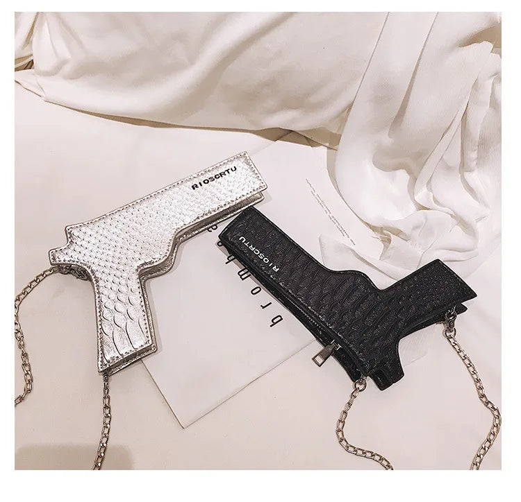 YoReAi New 3D Gun Shaped Chains Women Shoulder Bags Luxury Leather Crossbody Bag Lady High Quality Small Purses Clutch for Girls