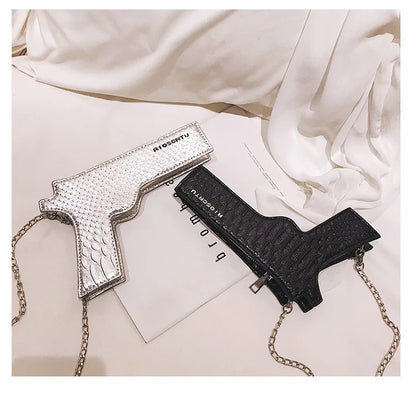 YoReAi New 3D Gun Shaped Chains Women Shoulder Bags Luxury Leather Crossbody Bag Lady High Quality Small Purses Clutch for Girls