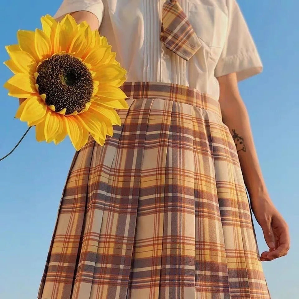 School Girl Uniform Pleated Skirts Japanese School Uniform High Waist A-Line Plaid Skirt Sexy JK Uniforms for Woman Full set
