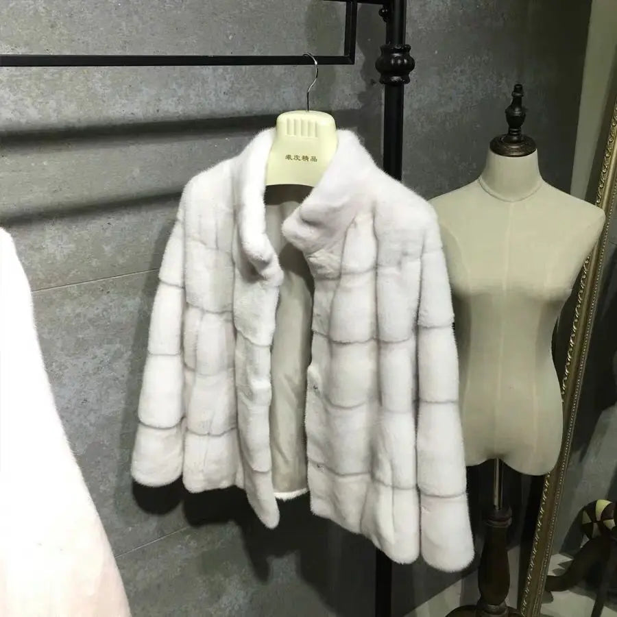 Women's Real Mink Fur Jacket Short Coat European Street Style Warm Casual Fashion Ladies Outerwear