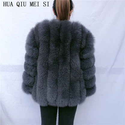 HUAQIUMEISI Real Fox Fur Coat Women's Autumn and Winter Vertical Bar Natural Fox Jacket New Fashion Silver Fox Fur Coat