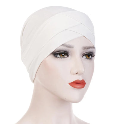 H117 Forehead criss Cross Muslim Turban Pure Color Stretch Inner Hijabs For Caps Ready To Wear Women Head Scarf Under Bonnet